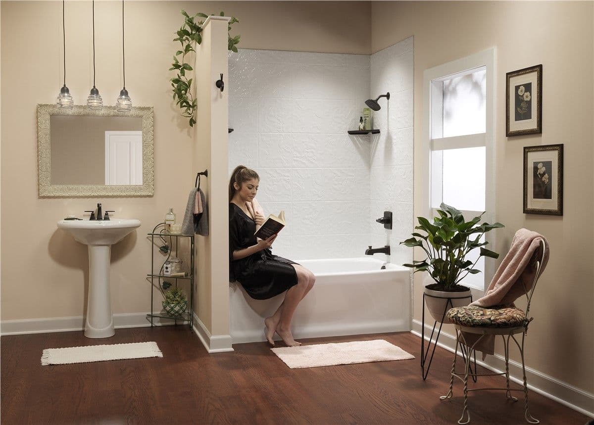 Woman Reading on Bathtub Ledge